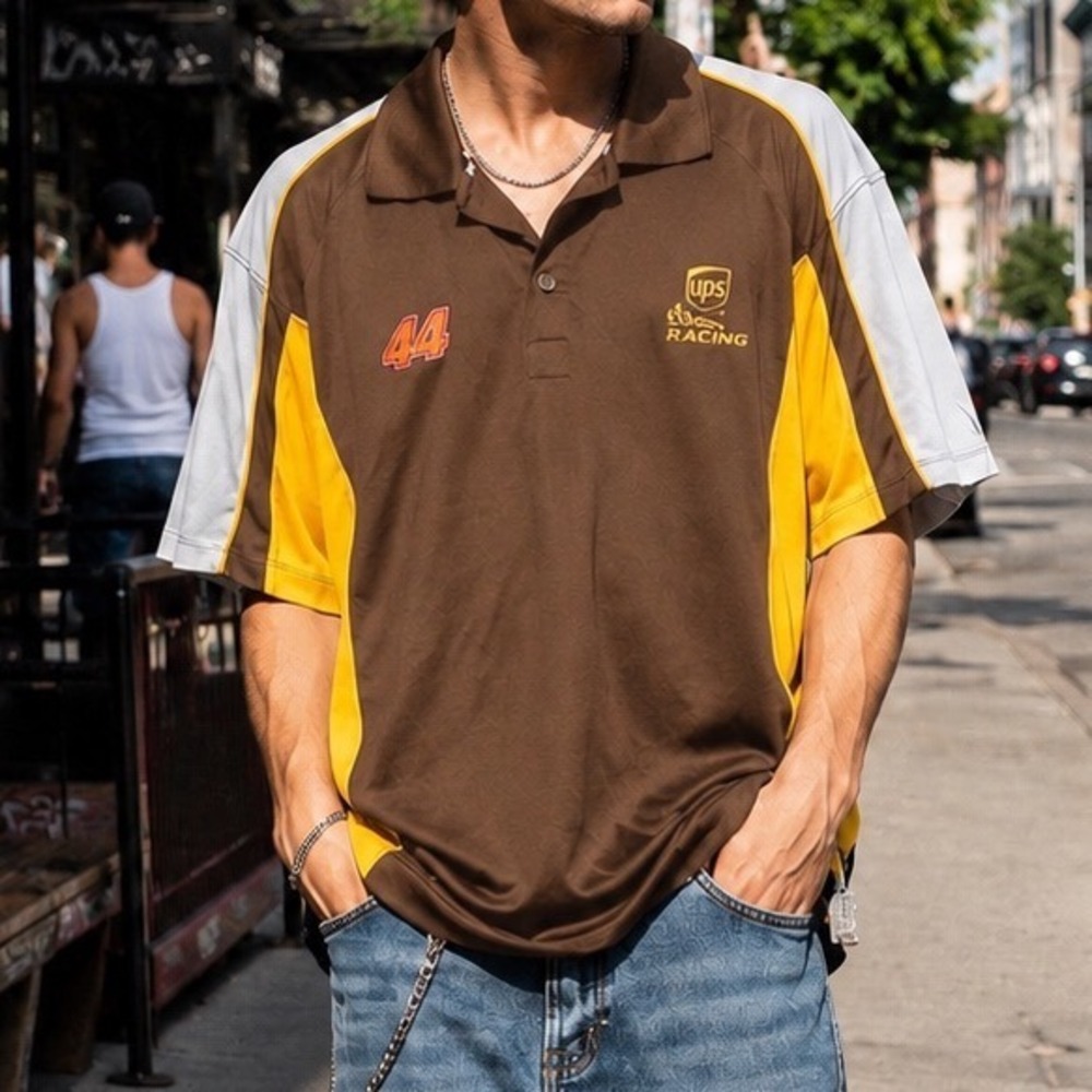 Chase Authentics NASCAR UPS Racing Dale Jarrett 44 Polo Shirt Brown Mens L B6
